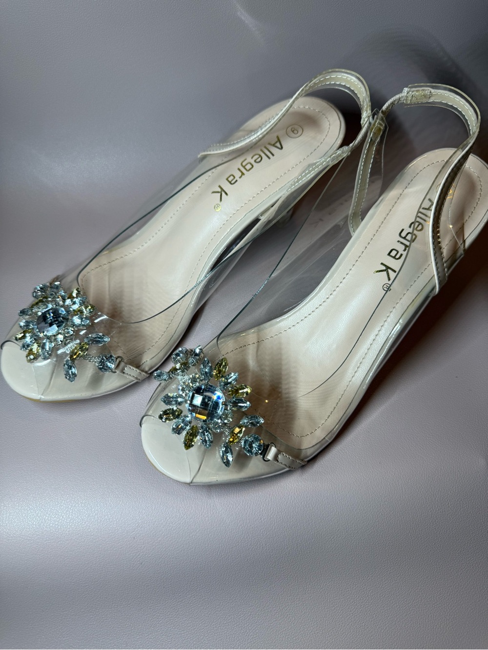 Allegra K Clear Rhinestone Slingback Block Heel Sandals Size 9 💛 - Picture 6 of 10